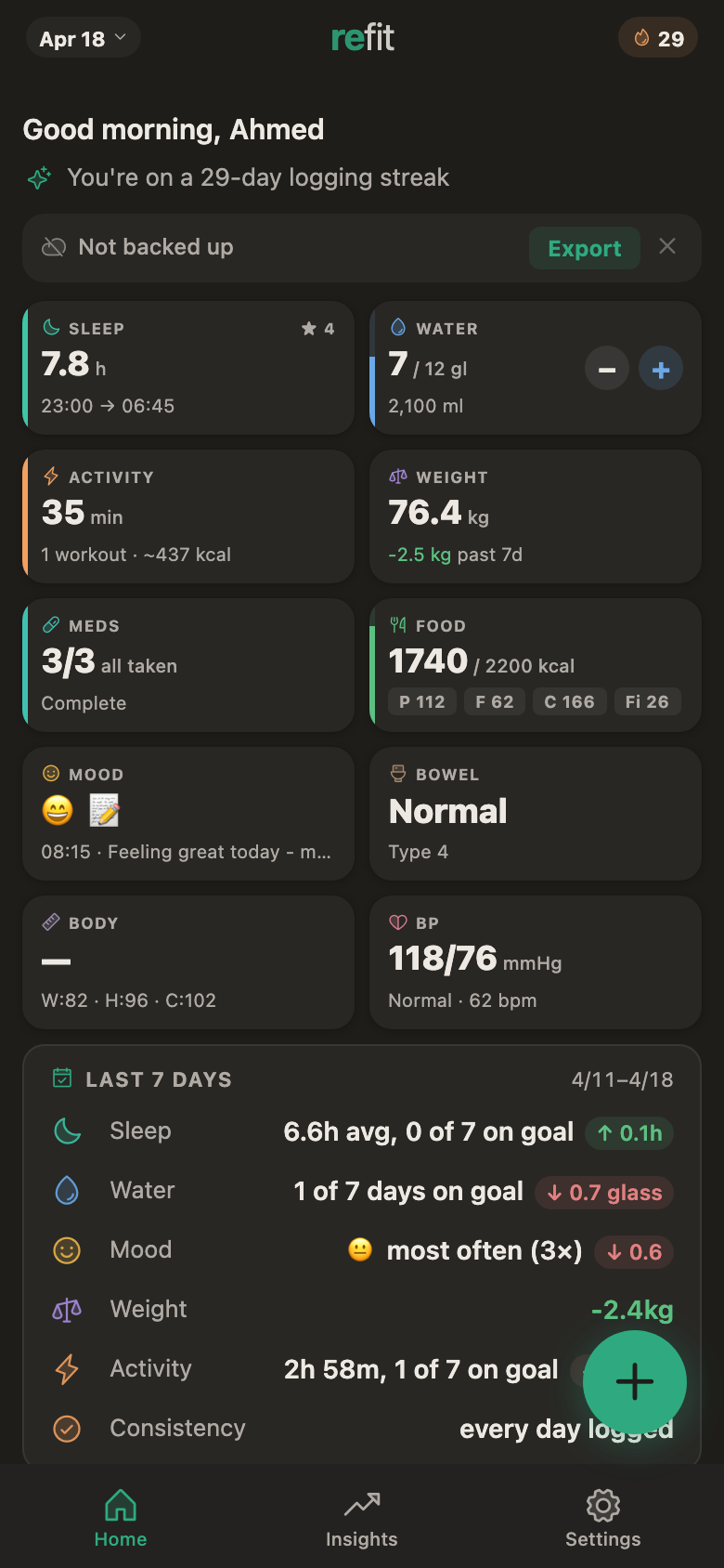 Refit app home screen dark mode